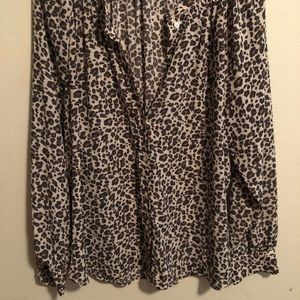 Loft animal print long-sleeve button down top
